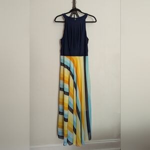 Studio One Halter Maxi Dress Blue Yellow Orange Lined Women's Size 12